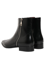Dolce & Gabbana Black Leather Zipper Mid Calf Men Boots Shoes