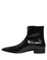 Dolce & Gabbana Black Leather Zipper Mid Calf Men Boots Shoes