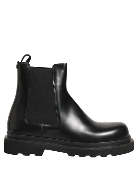 Dolce & Gabbana Black Chelsea Boots Leather Slip On Men Shoes