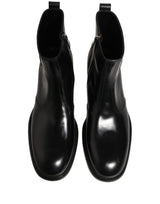 Dolce & Gabbana Black Leather Embossed Logo Ankle Boots Shoes