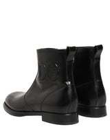 Dolce & Gabbana Black Leather Embossed Logo Ankle Boots Shoes