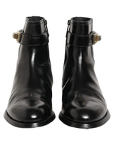 Dolce & Gabbana Black Leather Logo Buckle Mid Calf Boots Shoes