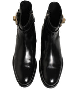Dolce & Gabbana Black Leather Logo Buckle Mid Calf Boots Shoes