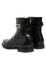 Dolce & Gabbana Black Leather Logo Buckle Mid Calf Boots Shoes