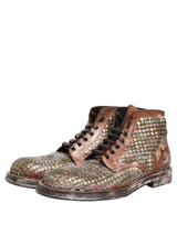 Dolce & Gabbana Brown Leather Runway Studs Ankle Boots Shoes