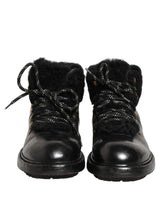 Dolce & Gabbana Black Trekking Fur Lace Leather Boots Shoes