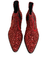 Dolce & Gabbana Red Embellished Chelsea Ankle Boots Shoes
