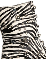 Dolce & Gabbana Black White Zebra Embellished Boots Shoes