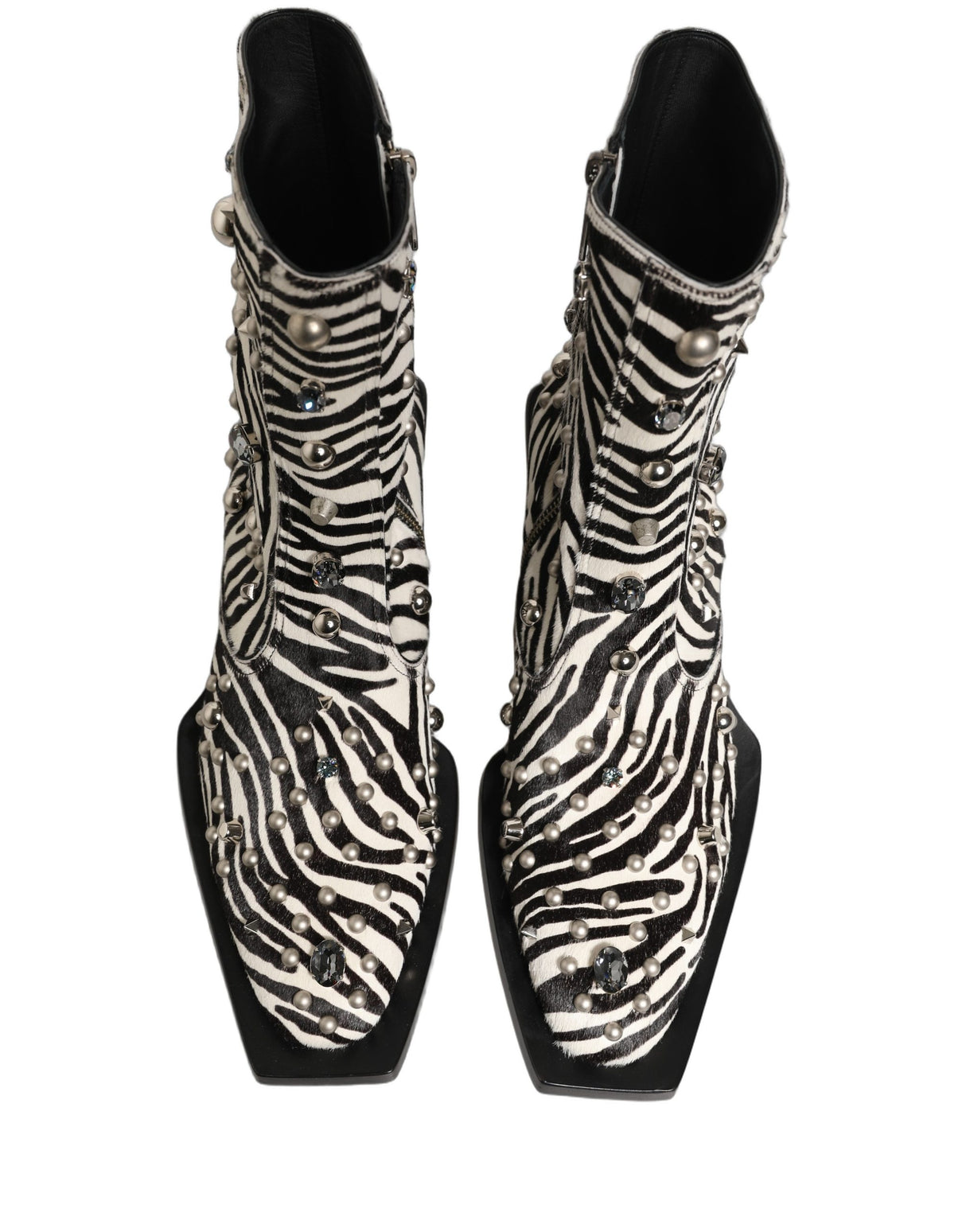 Dolce & Gabbana Black White Zebra Embellished Boots Shoes