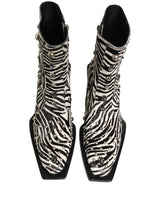 Dolce & Gabbana Black White Zebra Embellished Boots Shoes