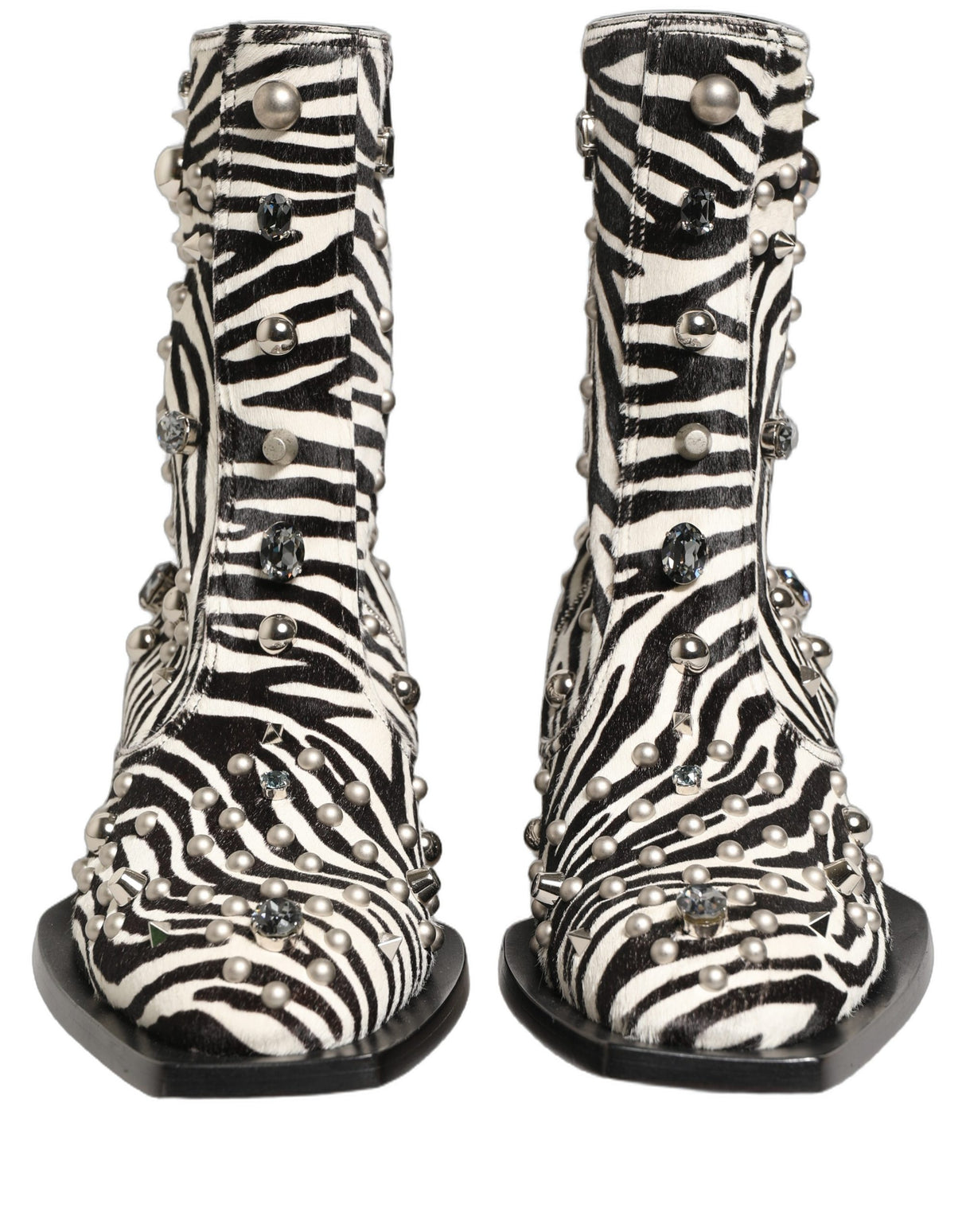 Dolce & Gabbana Black White Zebra Embellished Boots Shoes