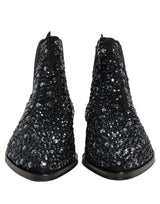 Dolce & Gabbana Black Embellished Chelsea Ankle Boots Shoes