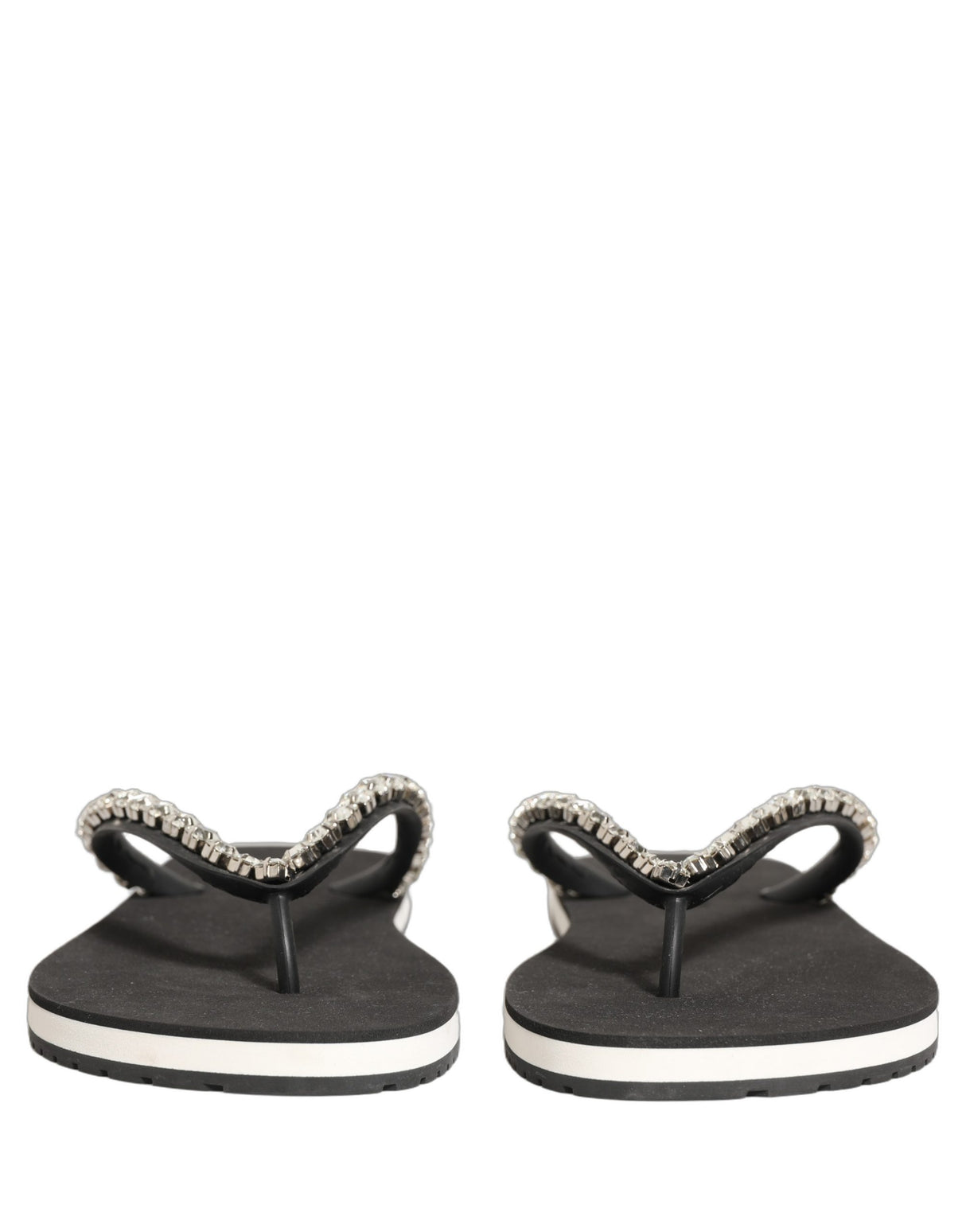 Dolce & Gabbana Black Embellished Rubber Flip Flops Men Shoes
