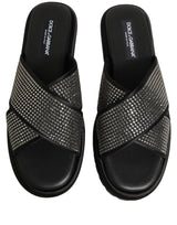 Dolce & Gabbana Black Strass Criss Cross Slide Sandals Shoes