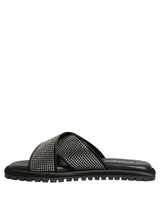 Dolce & Gabbana Black Strass Criss Cross Slide Sandals Shoes