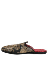 Dolce & Gabbana Black Floral Jacquard Flats Sandals Men Shoes