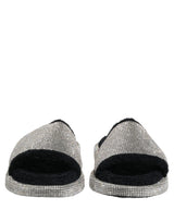 Dolce & Gabbana Black Crystal Embellished Platform Men Slides Shoes