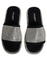 Dolce & Gabbana Black Crystal Embellished Platform Men Slides Shoes