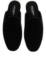 Dolce & Gabbana Black Suede Slides Flat Slipper Men Shoes