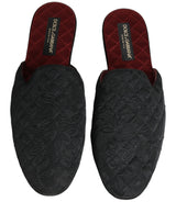 Dolce & Gabbana Black Floral Brocade Slides Slippers Shoes