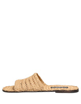 Dolce & Gabbana Beige Straw Raffia Slides Sandals Flats Shoes
