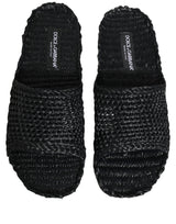 Dolce & Gabbana Black Straw Raffia Slides Sandals Flats Shoes
