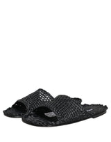 Dolce & Gabbana Black Straw Raffia Slides Sandals Flats Shoes