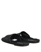 Dolce & Gabbana Black Straw Raffia Slides Sandals Flats Shoes