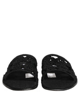 Dolce & Gabbana Black Fabric Woven Slides Sandals Flats Shoes
