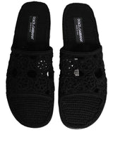 Dolce & Gabbana Black Fabric Woven Slides Sandals Flats Shoes