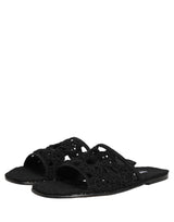 Dolce & Gabbana Black Fabric Woven Slides Sandals Flats Shoes