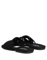 Dolce & Gabbana Black Fabric Woven Slides Sandals Flats Shoes