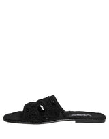 Dolce & Gabbana Black Fabric Woven Slides Sandals Flats Shoes
