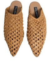 Dolce & Gabbana Beige Woven Straw Slides Sandals Flats Shoes