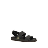 Valentino Garavani Black Calf Leather Bos Taurus Flat Sandals