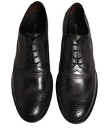 Dolce & Gabbana Black Embroidered Leather Derby Dress Shoes