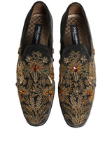 Dolce & Gabbana Black Velvet Embellished Dress Loafers Shoes