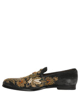 Dolce & Gabbana Black Velvet Embellished Dress Loafers Shoes
