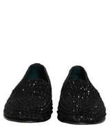 Dolce & Gabbana Black Rhinestone Embellished Loafers Shoes
