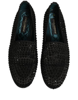 Dolce & Gabbana Black Rhinestone Embellished Loafers Shoes