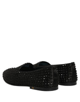 Dolce & Gabbana Black Rhinestone Embellished Loafers Shoes