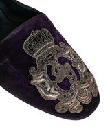 Dolce & Gabbana Purple Velvet Crown Embroidery Loafers Shoes