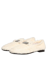 Dolce & Gabbana White Fur Shearling Men Dress Loafers Shoes