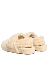 Dolce & Gabbana Beige Faux Fur Flats Men Slides Sandals Shoes