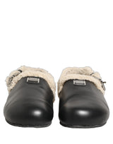 Dolce & Gabbana Beige Black Fur Shearling Slides Sandals Shoes