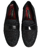 Dolce & Gabbana Black Woven Raffia Slip On Loafers Shoes