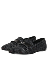 Dolce & Gabbana Black Woven Raffia Slip On Loafers Shoes