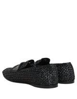 Dolce & Gabbana Black Woven Raffia Slip On Loafers Shoes