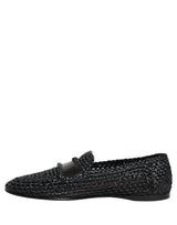 Dolce & Gabbana Black Woven Raffia Slip On Loafers Shoes