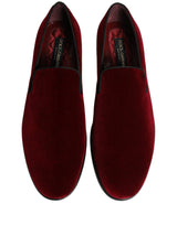 Dolce & Gabbana Maroon Velvet Slip On Men Dress Loafers Shoes
